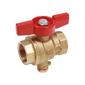 R851T Vanne à boisseau sphérique avec manette papillon rouge et raccord pour sonde M10x1 - 2 x filet int.