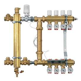 R557-OV Collecteur /séparateur hydraulique prémonté en laiton pour chauffage par le sol